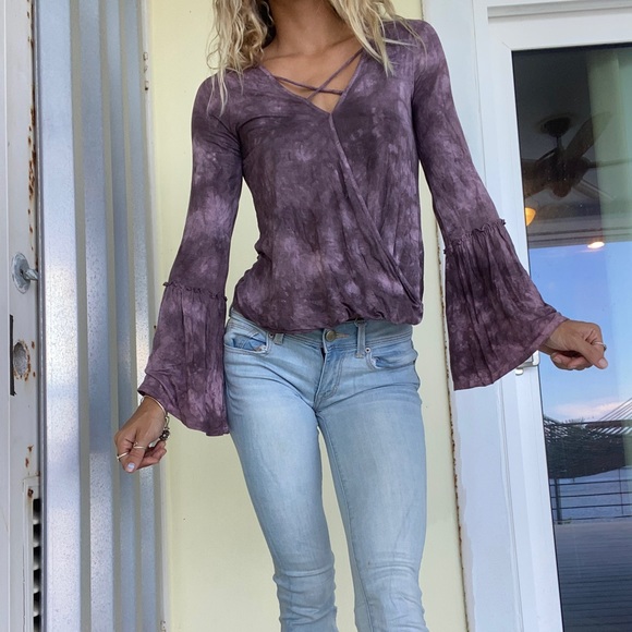Purple flare sleeved boho top - Picture 1 of 4